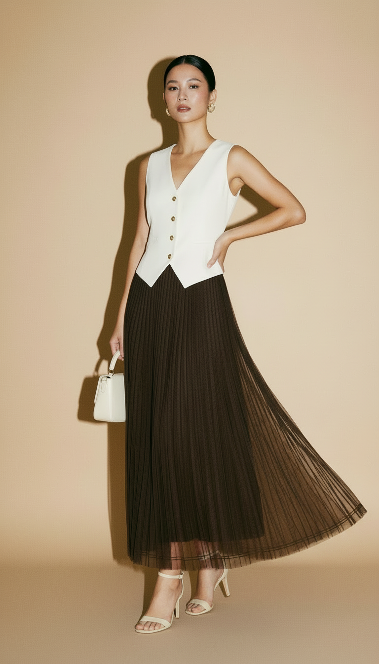 Eleganter Plissee-Tüllrock in Schokobraun