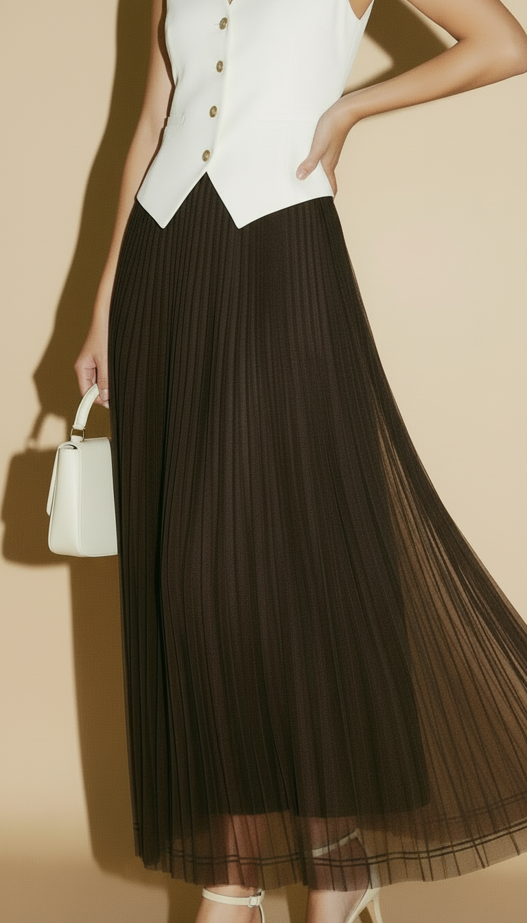 Eleganter Plissee-Tüllrock in Schokobraun