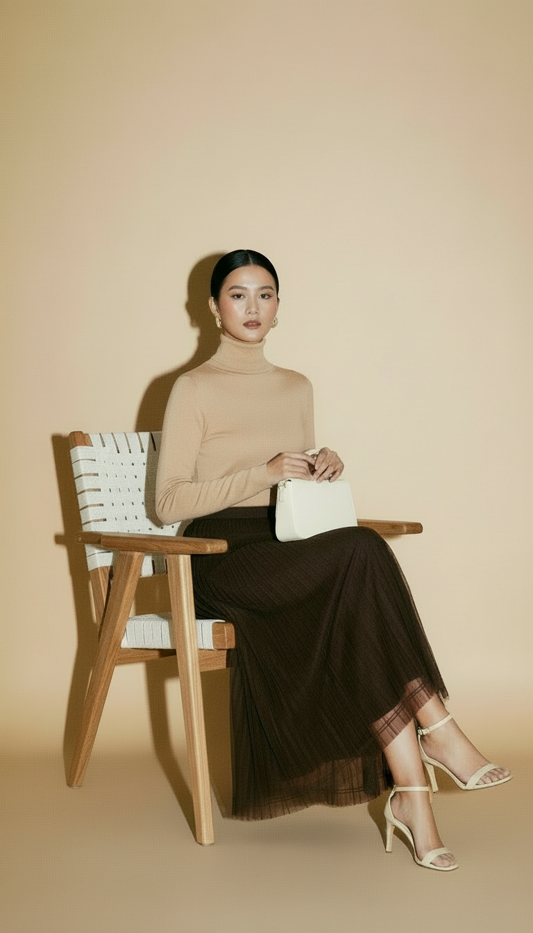 Eleganter Plissee-Tüllrock in Schokobraun