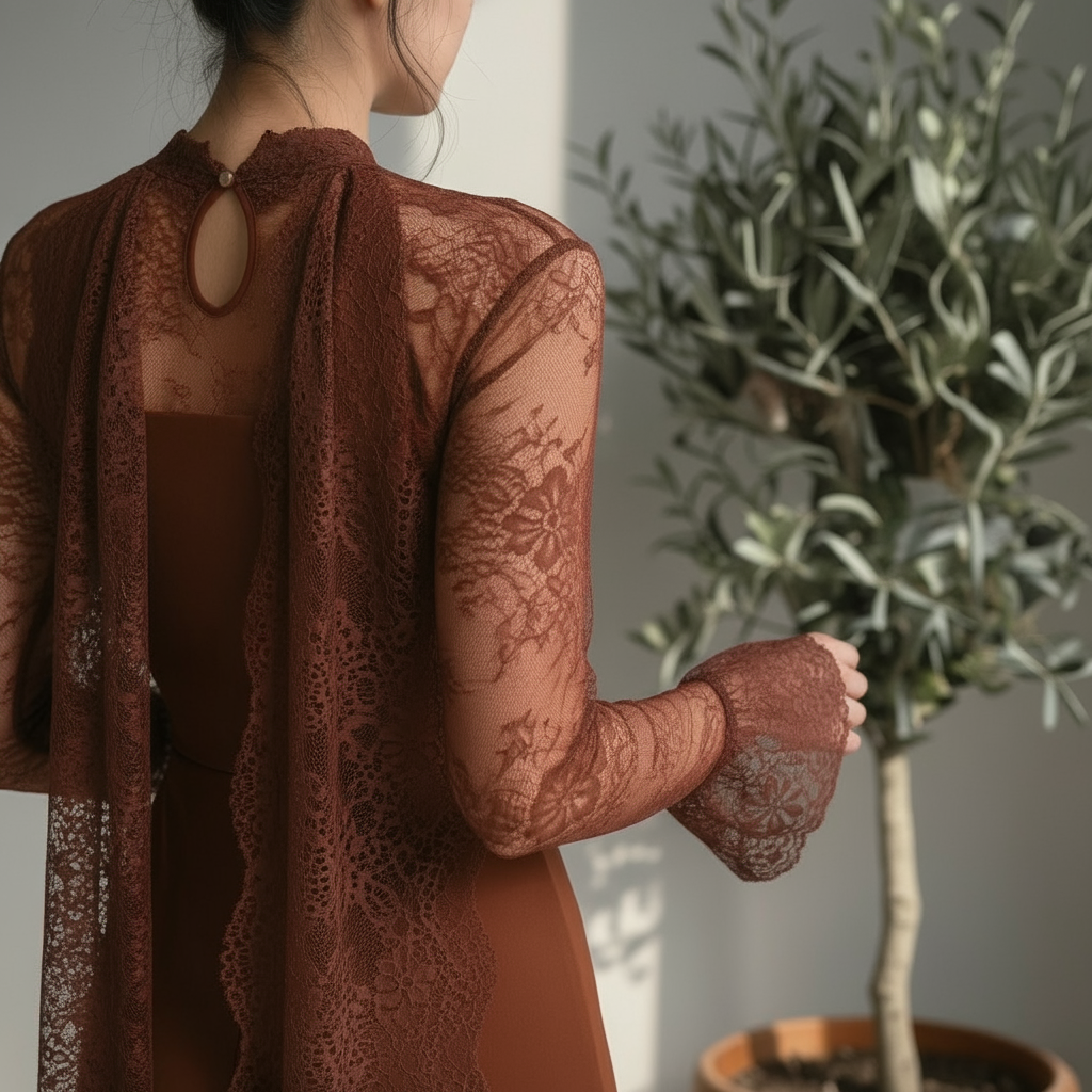 Maxikleid mit Spitze hellbraun - DUNE