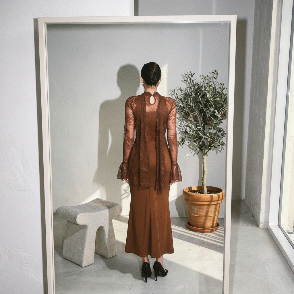 Maxikleid mit Spitze hellbraun - DUNE