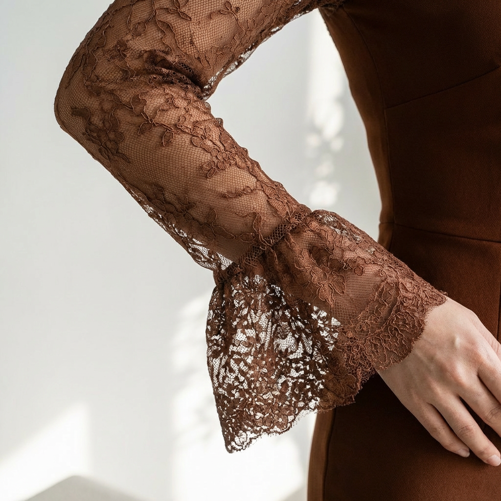 Maxikleid mit Spitze hellbraun - DUNE