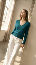 V-Neck Pullover MALIA - türkis