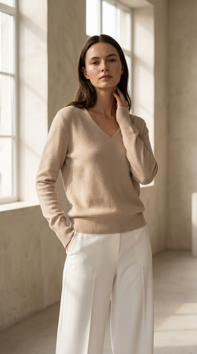 V-Neck Pullover MALIA - sand